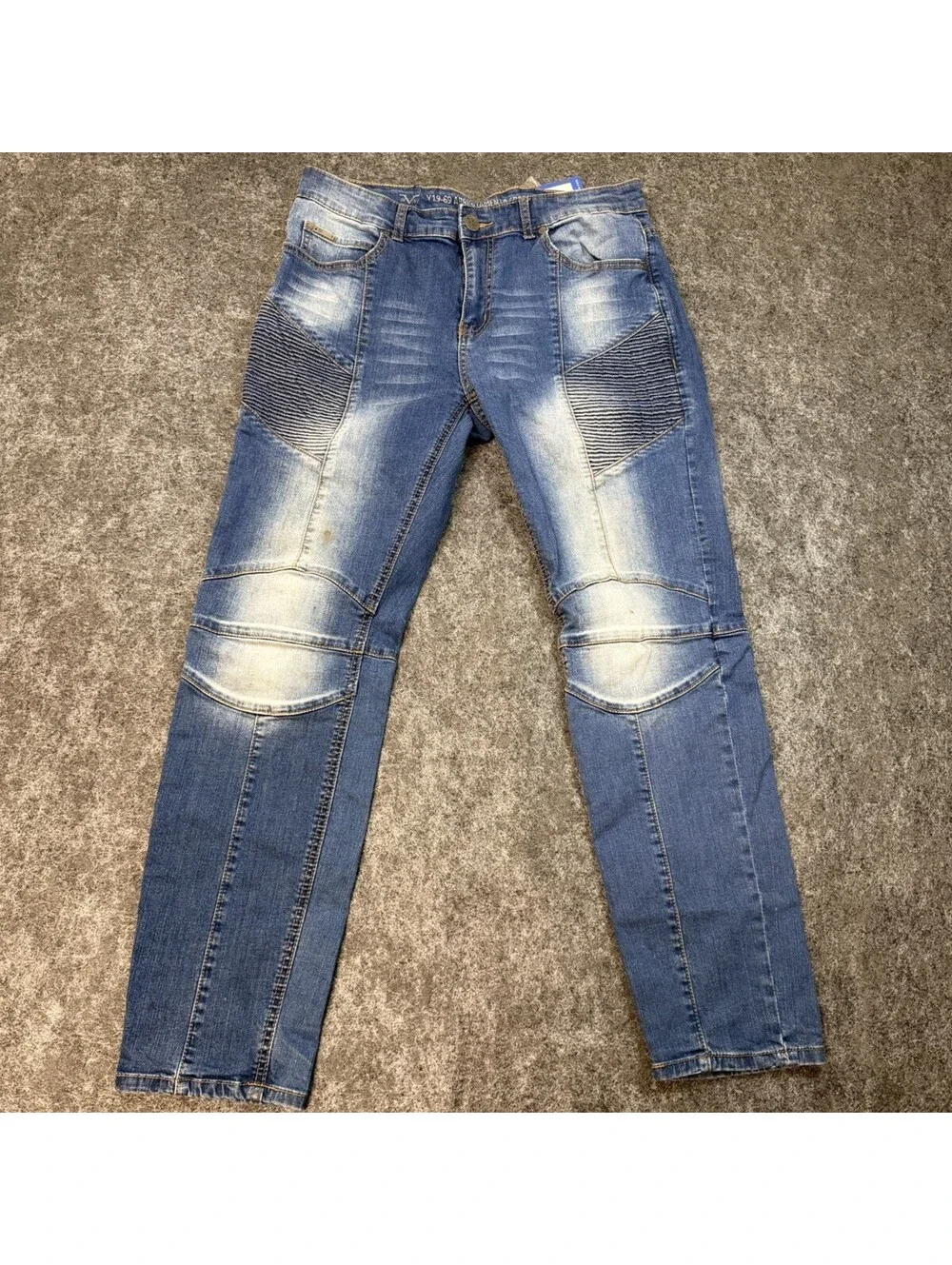 Vince Camuto V19-69 Moto Biker Jeans Mens 32x30 Slim Taper Blue NWT